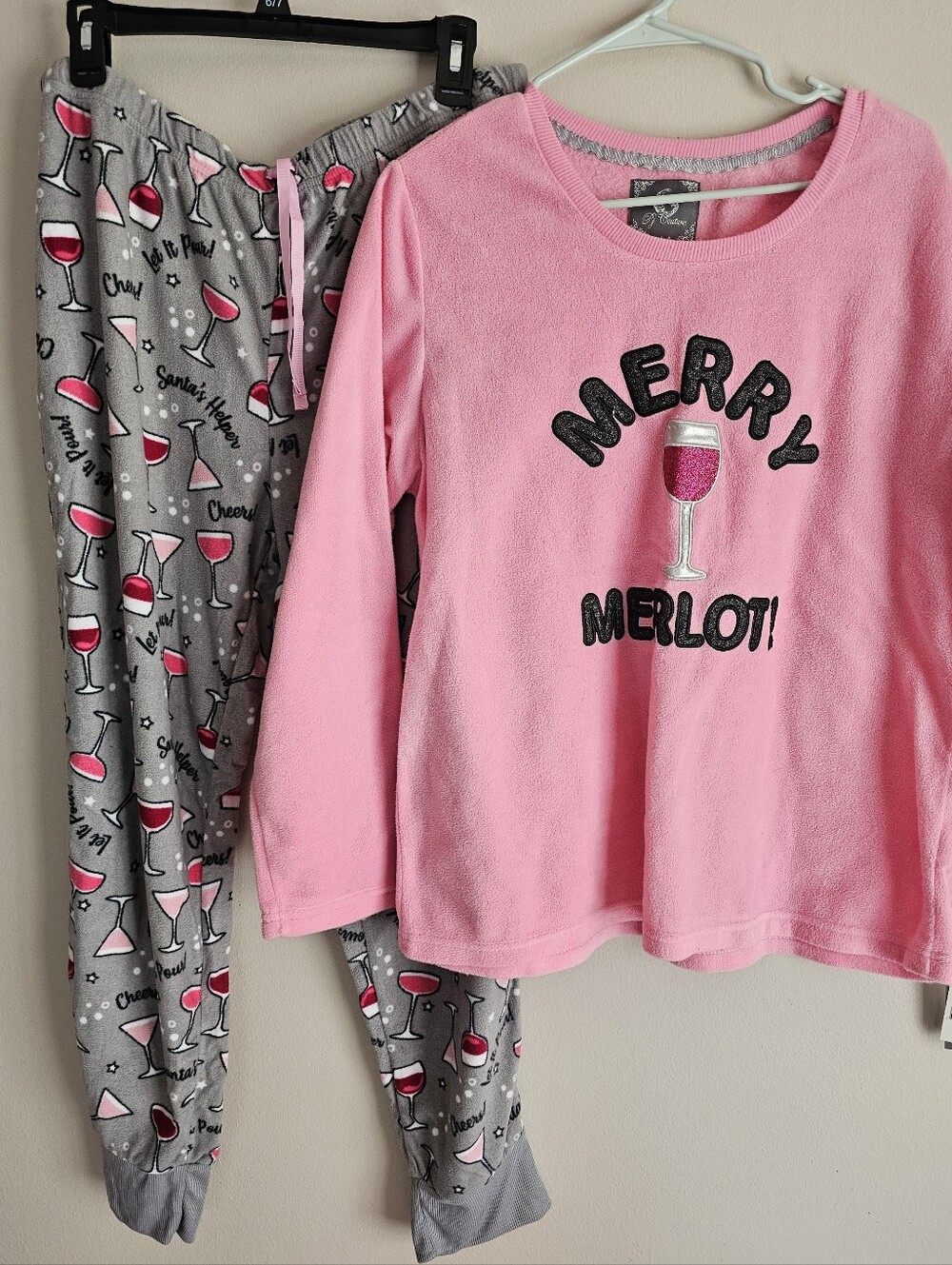 PJ Couture Merry Merlot Wine Christmas Pajama Set 1X NWT Plus Size Fleece